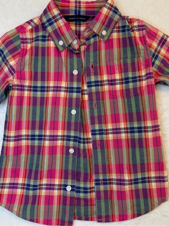 Janie and Jack Pink Plaid Button-Down Shirt for Kids - Size 3
