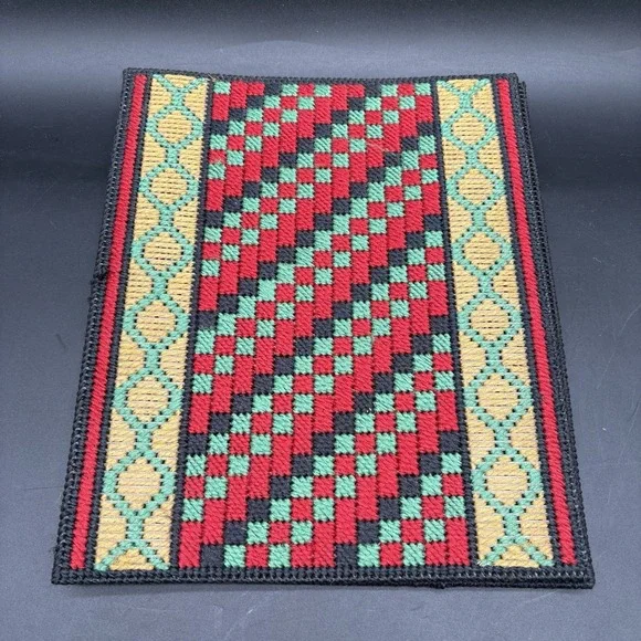 Vintage Handmade Quilted Notebook Cover Binder Geometric Pattern 13x10.5