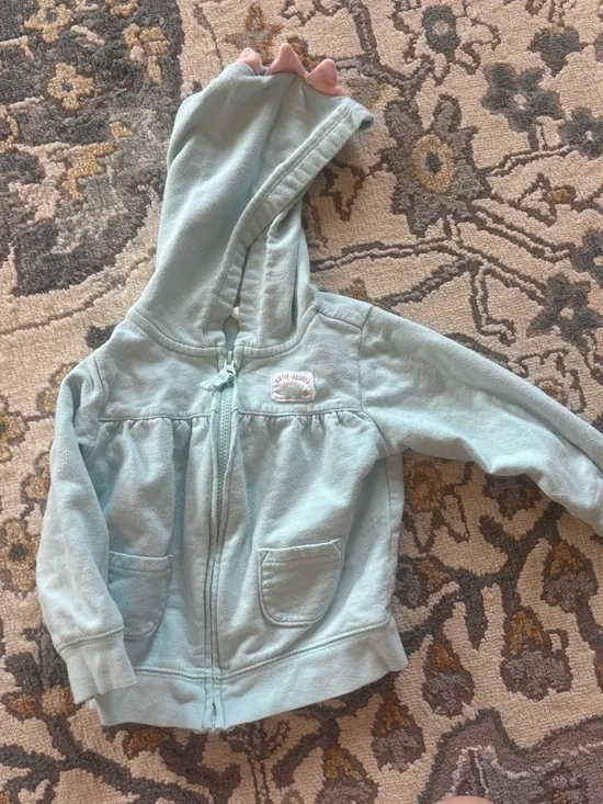 Carter's Mint Blue Hooded Zip Jacket with Pink Dinosaur
