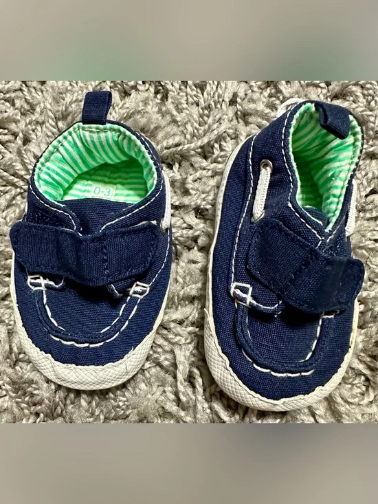 Carter's Navy Canvas Baby Slip-On Shoes with Green Striped Lining
