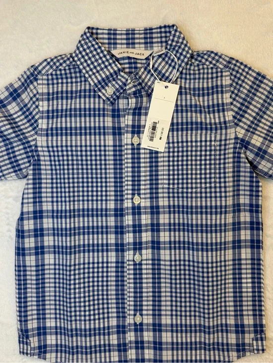 ✨NWT✨ Janie and Jack Blue and White Plaid Button-Down Shirt - Size 3