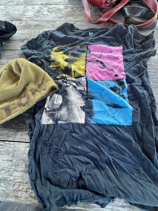 Black Graphic Tee with CMYK Pop Blocks and BURTON hat