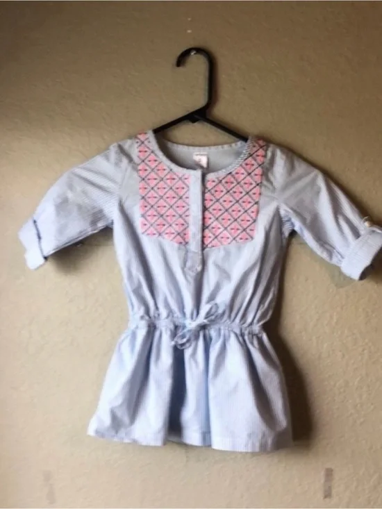Carter’s Shirt Girls Kids Light Blue Stripe Roll Sleeve Casual Blouse Top Sz 5