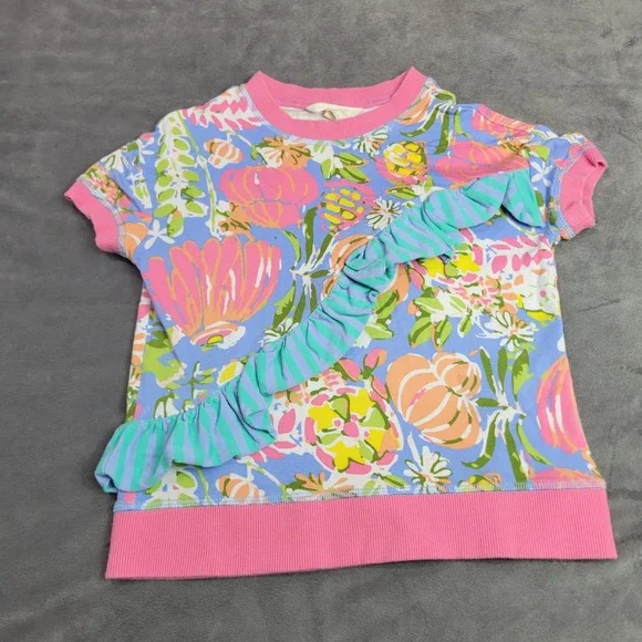 Matilda Jane Girls‎ Floral Ruffle Short Sleeve Top Blue Pink Size 8 29141T