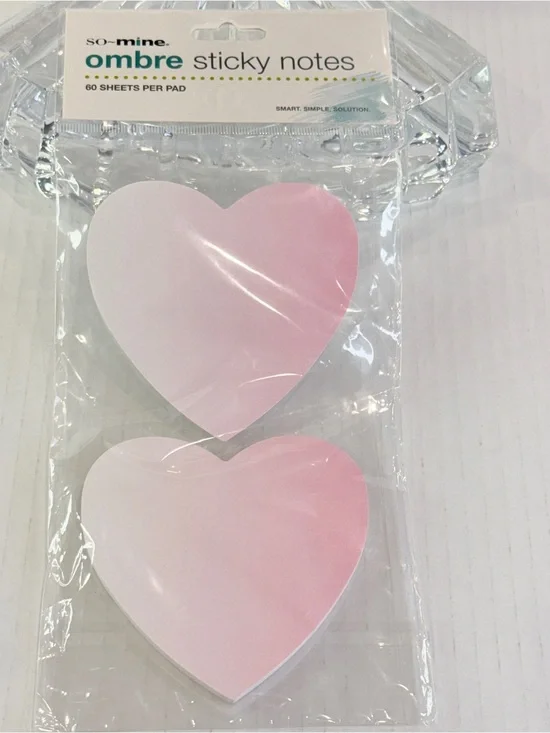 🆕 NEW So~Mine Ombre Heart Sticky Notes 2 Pack Pink Memo Pads 60 Sheets Each
