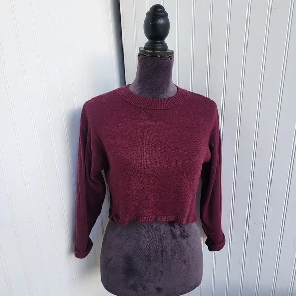 Free Assembly Kids Girls Burgundy Pullover Sweater Crop Top Long Sleeve M (7/8)