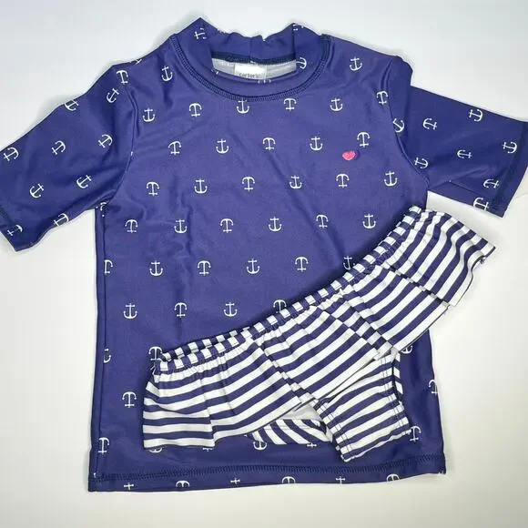 Carter's Swimsuit Rashguard Nautical Ruffle Anchor New 24M