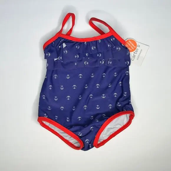 Carter's Swimsuit One Piece Navy Anchor Baby Toddler New