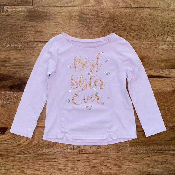 Carters KID Girls Long Sleeve Purple Shirt - Best Sister Ever - Size 5
