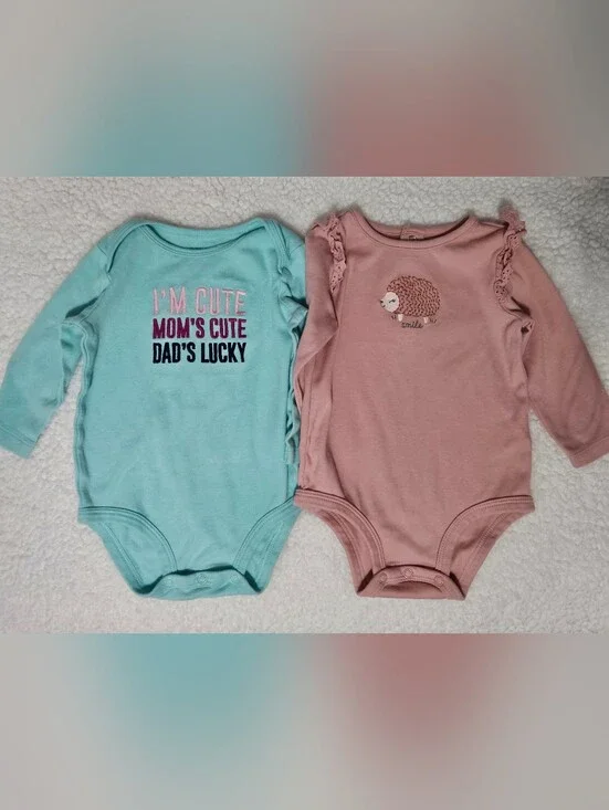 Carter's Baby Girls Bodysuits 6-9 Months Long Sleeves Cotton Lot Of 2