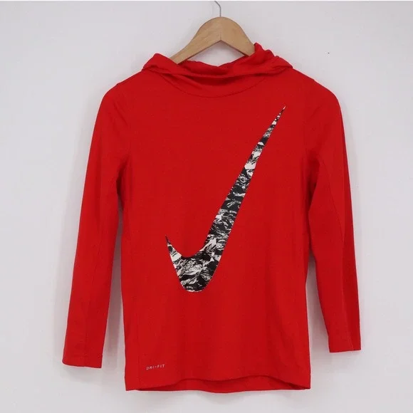 Nike Dri-FIT Boys Red Graphic Swoosh Long Sleeve Hoodie Size M