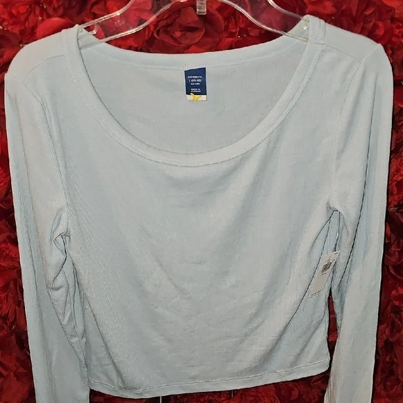 Old Navy NWT Girls Light Blue Ribbed Long Sleeve Top Size 10/12