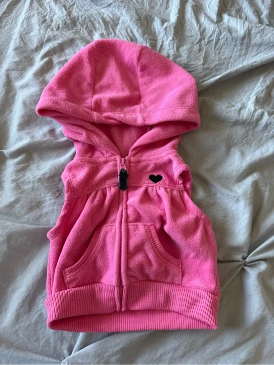 Carters Pink Hooded Fleece Vest with Heart Accent