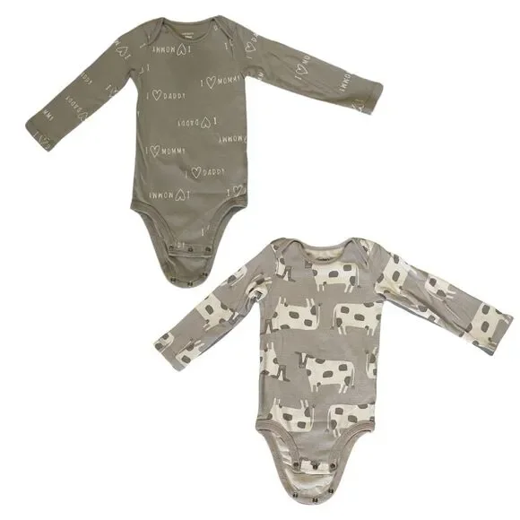 Carters 24M Bodysuits 2-Pack 100% Cotton Long Sleeve Girls Boys Snap Close Gray