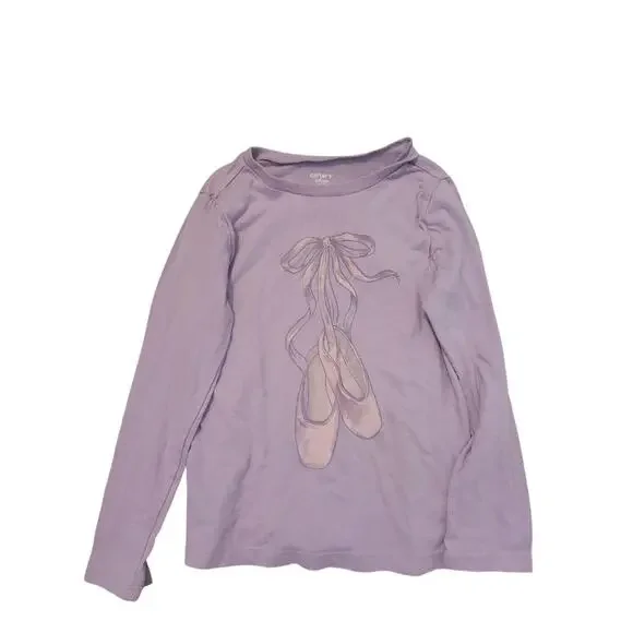 Carter's purple long-sleeve graphic tee ballerina slipper Girls Size 7