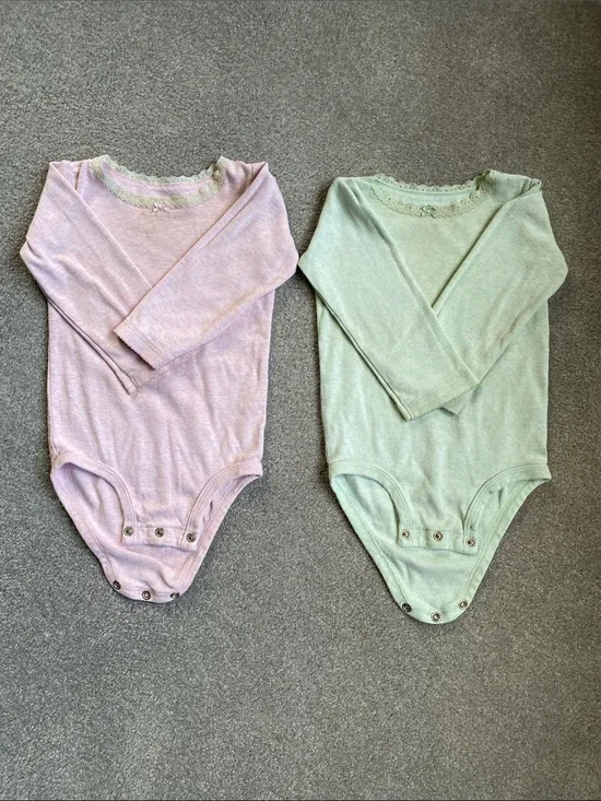 Carter's Long-Sleeve Baby Bodysuits in Light Pink & Sage Green