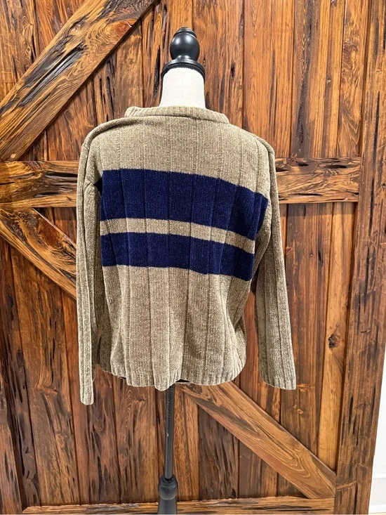 Route 66 Olive Green Sweater with Navy Stripe