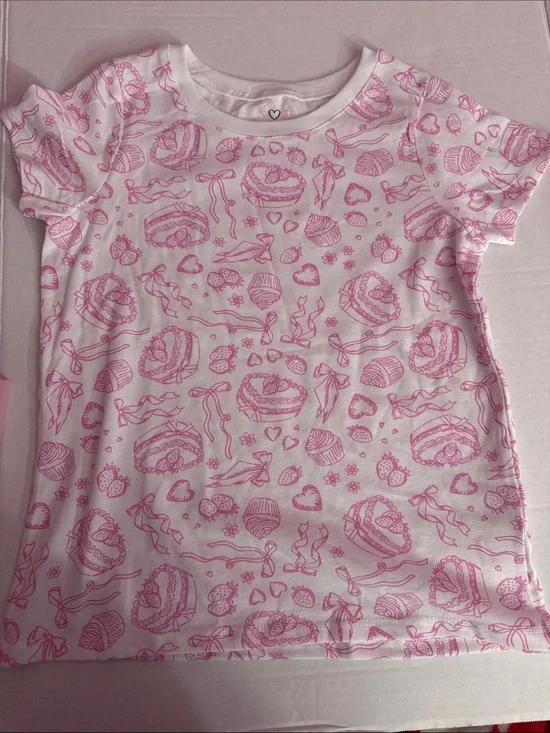 Girls' White & Pink Short Sleeve Tee - Sweet Treats Print