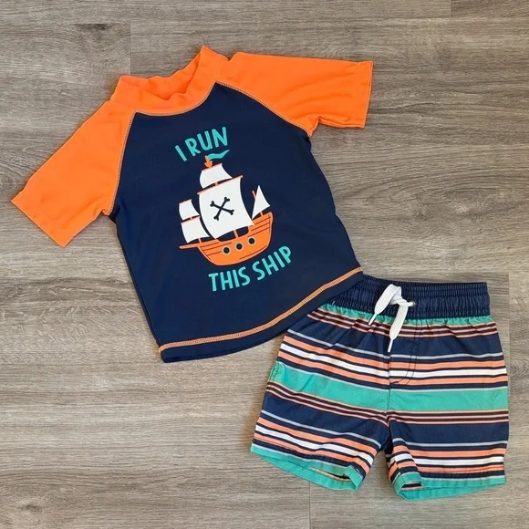 Carter's baby boys swim rash guard and board shorts set