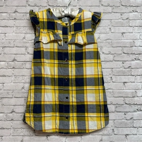 Carter's Size 3T Yellow Blue Plaid Dress Buttons Ruffles