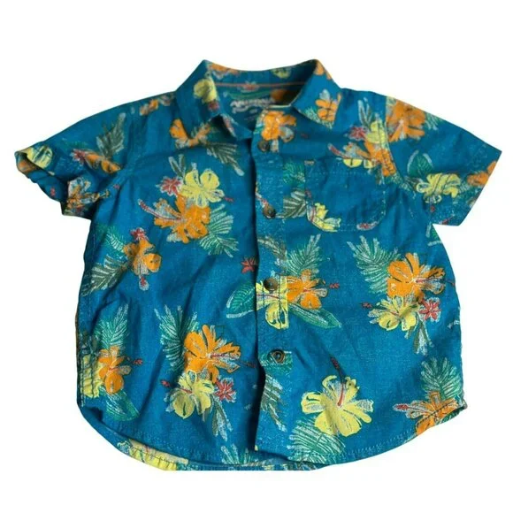 Original Arizona Jean Co. Toddler Hawaiian Shirt‎ 18M Floral Print Button-Up Boy