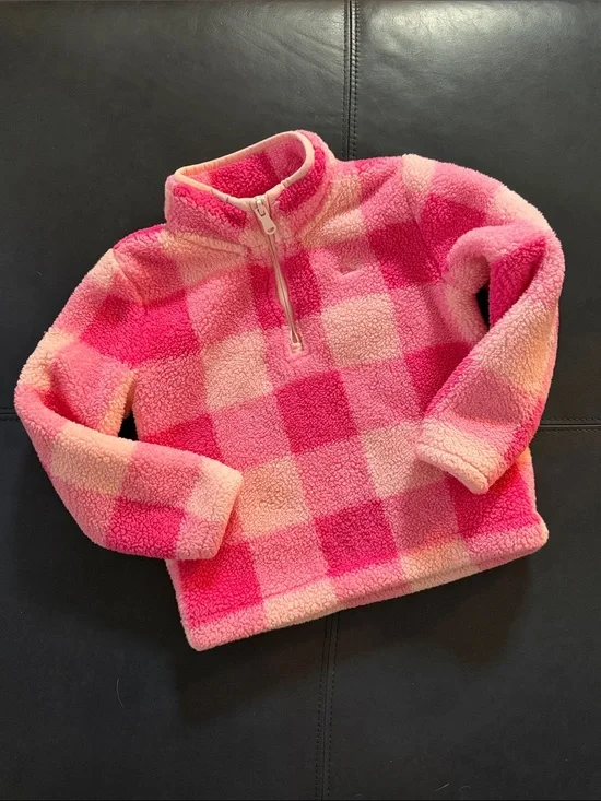 VINEYARD VINES Girls' Pink Check Sherpa Quarter-Zip Pullover