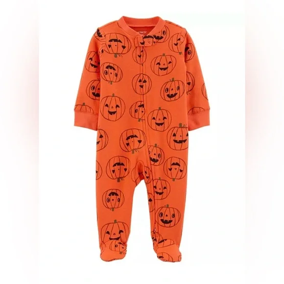 Carter’s Halloween Pumpkin Zip-Up Footed Sleep & Play Cotton Pajamas NB Newborn
