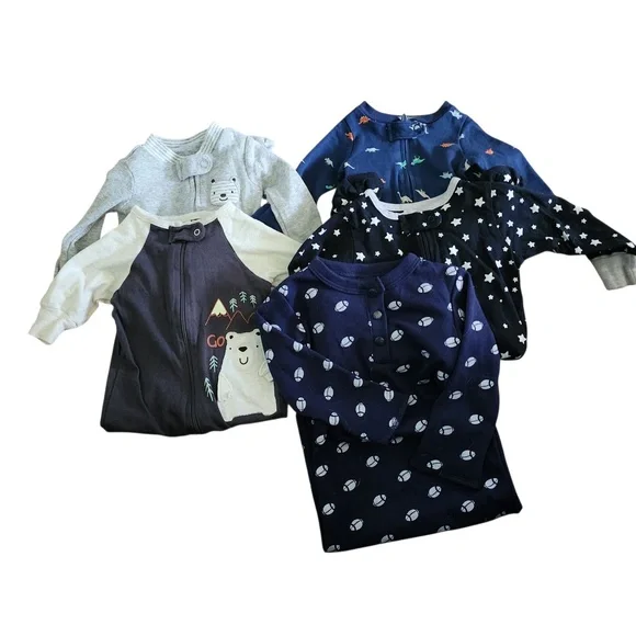 Carter's & Gerber Sleepers (5) Newborn NB‎ 0-3M Baby Pajamas Zip Up Cotton