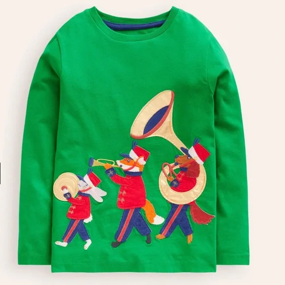 MINI BODEN GREEN LONG SLEEVE HIGHLAND MARCHING BAND TOP BOYS 8-9 NWT