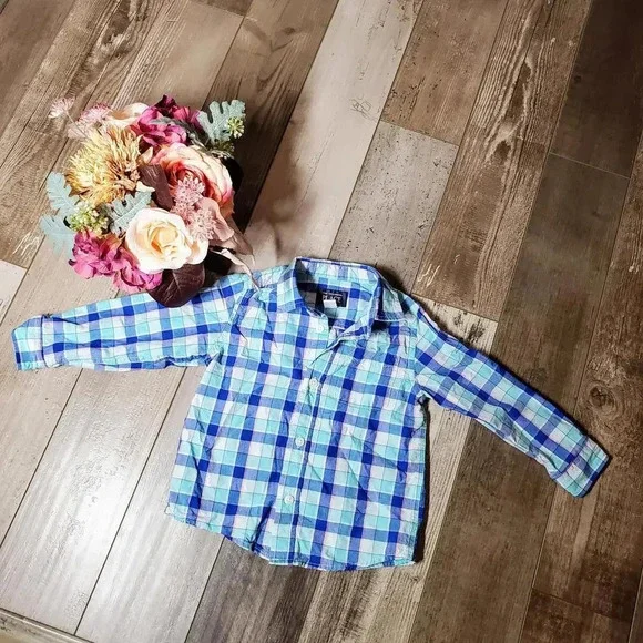 The Children's Place Boys Plaid Long Sleeve Button-Up Dress Shirt Size 2T