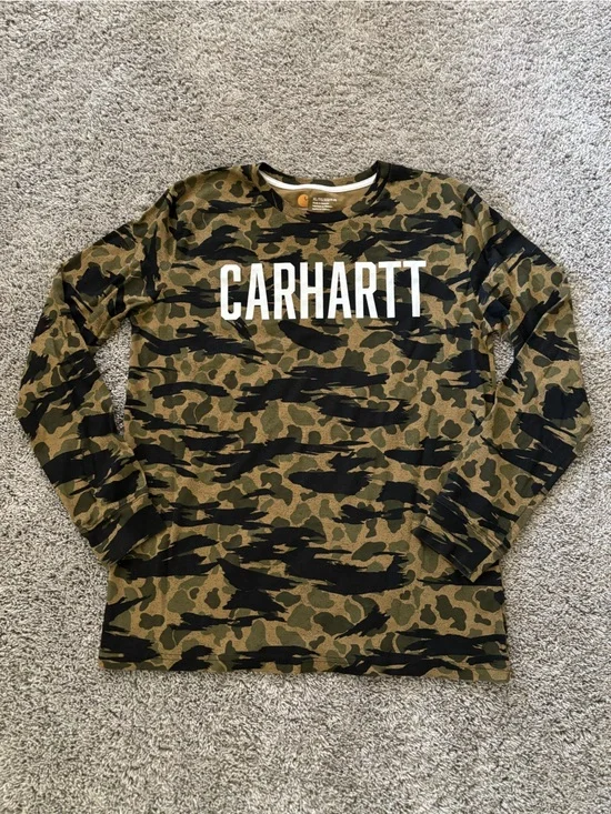 Carhartt Camo Crewneck with White Logo Longsleeve Shirt Boys/Teen Size XL 18-20