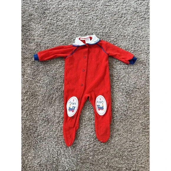 Vintage‎ 80s Carter's Terry Cloth Outfit Small 12-18 Lbs Baby Red Suit
