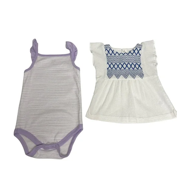 Chick Pea Carters Baby Girls 18M‎ Lot Purple Striped Bodysuit White Smocked Top