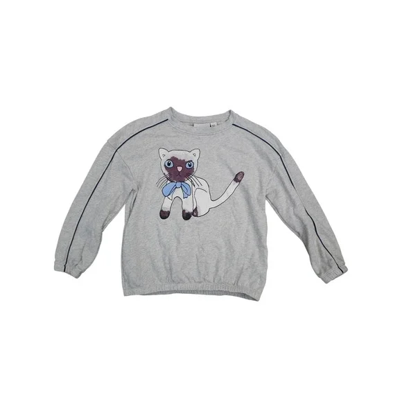 Mini Rodini Kids Grey Siamese Cat Organic Cotton Sweatshirt US 7-9YRS unisex