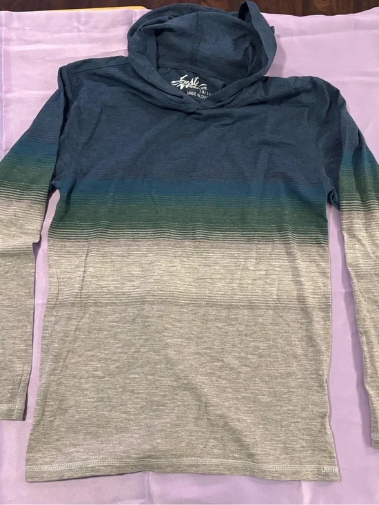First Wave Boys Long Sleeve Ombre Hooded Tee in Navy, Teal & Gray