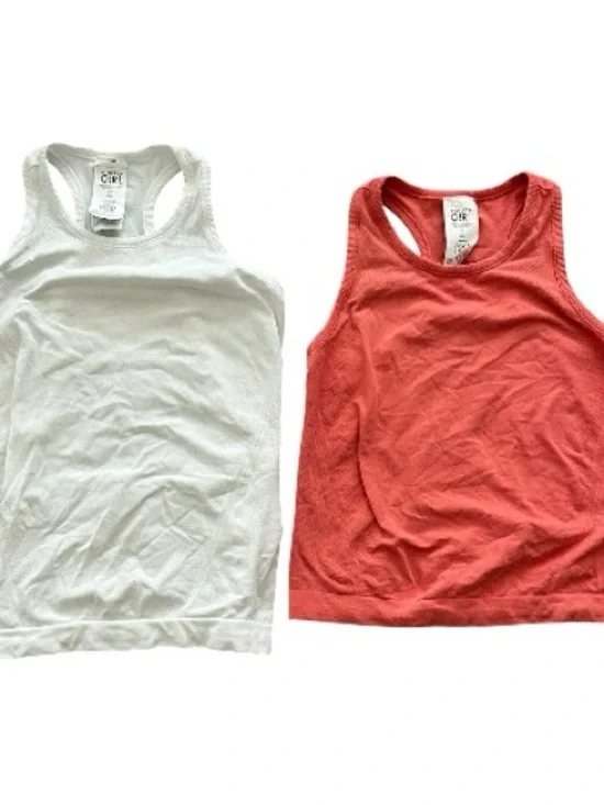 Athleta Girl Racerback Tank Bundle, Girls Size 7 — White & Coral