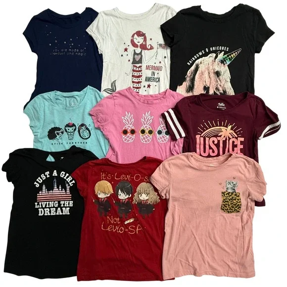 Girls Size 8 M Graphic T Shirt Lot 9 Pc Justice Old Navy Harry Potter Unicorn