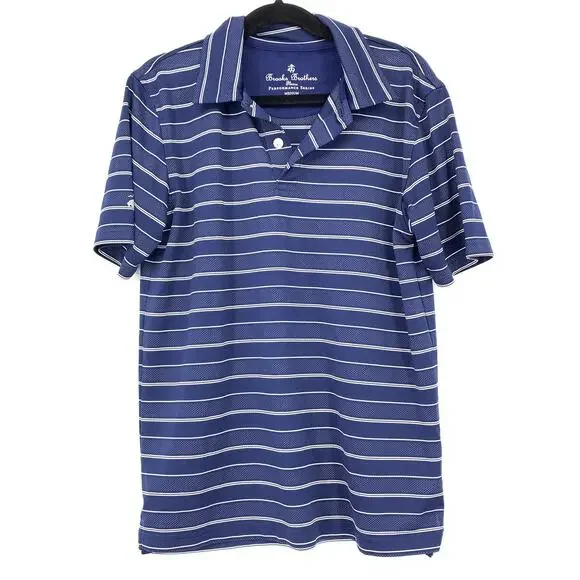 Brooks Brothers Fleece Performance Polo Shirt Boys Sz M Blue White Stripe