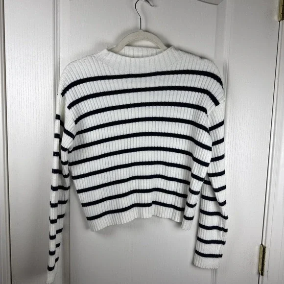 Zara Kids Girls Ribbed Striped Sweater Size 11-12 Cream Black Nautical Chic