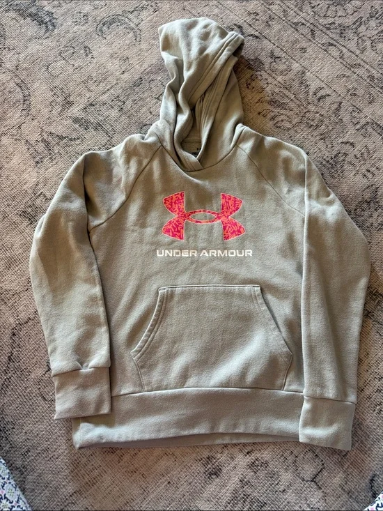 Under Armour Olive Green Hoodie with Pink Logo
