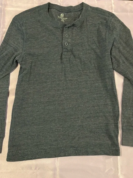Long Sleeve Henley Shirt in Heather Teal