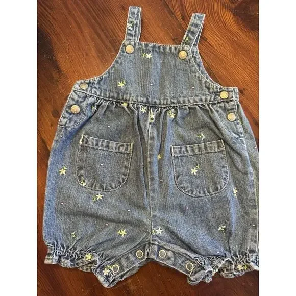 Vintage Baby Girls Carters Jean Shortie Romper Embroidered 6 Months