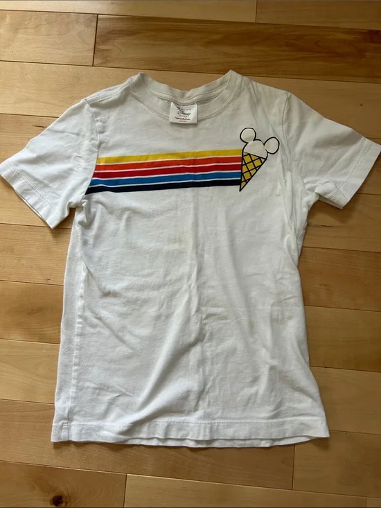 Hanna Andersson Disney Short-Sleeve Tee with Rainbow Stripes & Mickey Ice Cream
