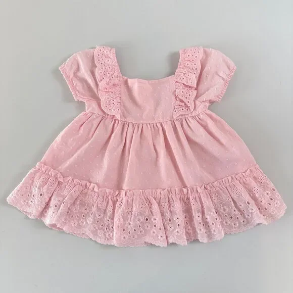 Shabby Chic Girls Pink Eyelet Ruffle Top Lined Size XS - 4   New With Tags
