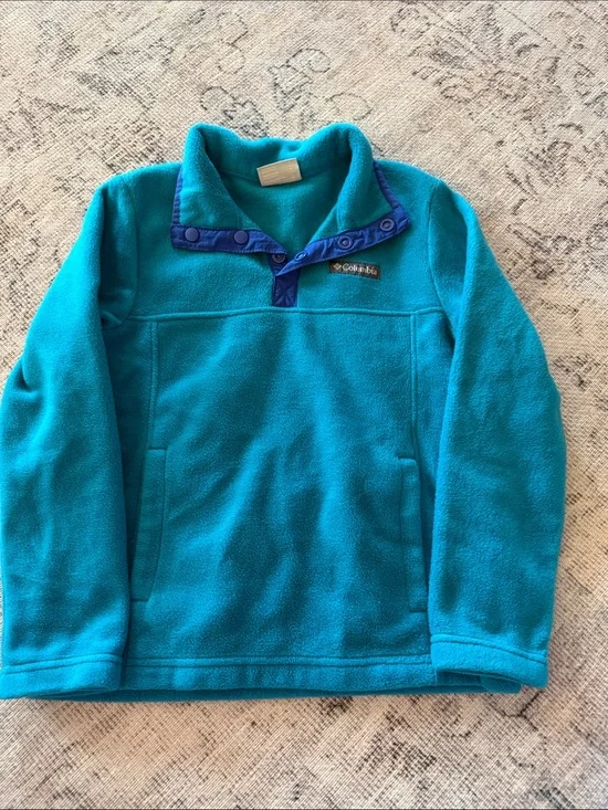 Columbia Kids Teal Pullover Fleece with Navy Trim