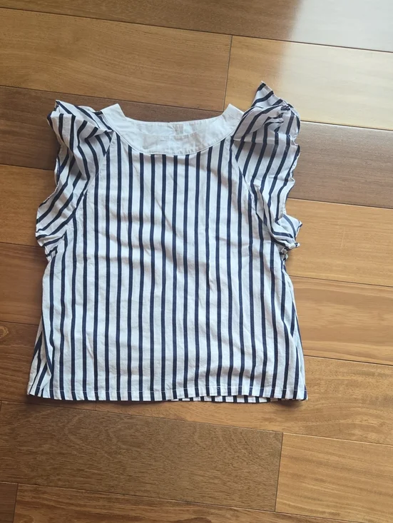 Janie and Jack Girls White Top with Navy Vertical Stripes