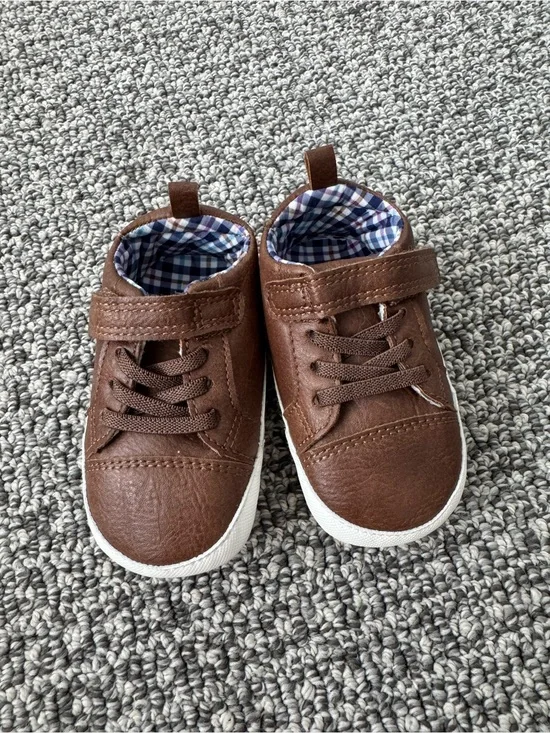 Carter's Brown Faux Leather Toddler Sneakers with Plaid Lining