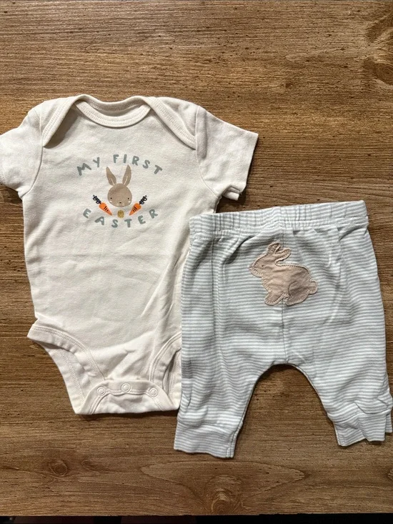 Carter's Cream and Light Blue 'My First Easter' Bunny Matching Set
