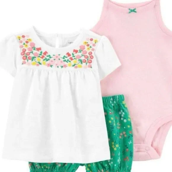 Carter's 3-Piece Baby Girl Outfit Set Floral print Neckline – 12M