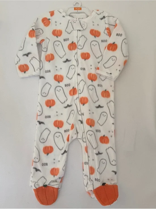 Carter's Halloween Fleece Footed Sleeper 9M Ghost Pumpkin Pajamas NWOT